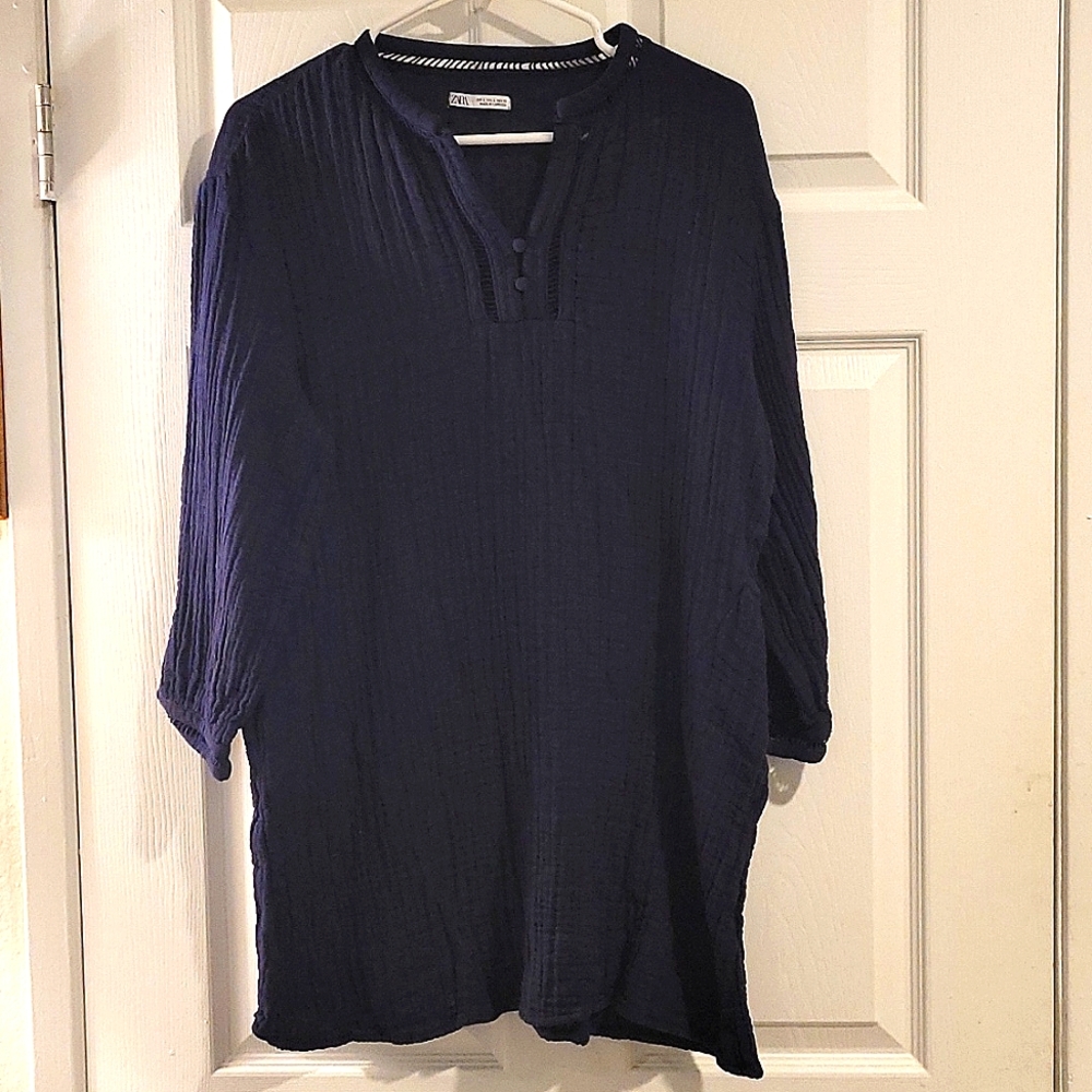 Zara long sleeve shirt blue size large womens